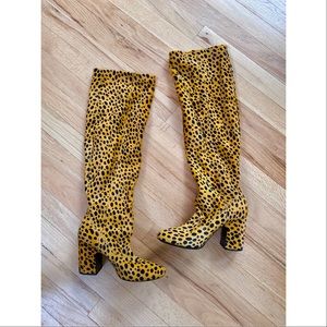 $800 AGL Calf Hair Cheetah Print over the knee Tall Boot In Yellow Spot Calf